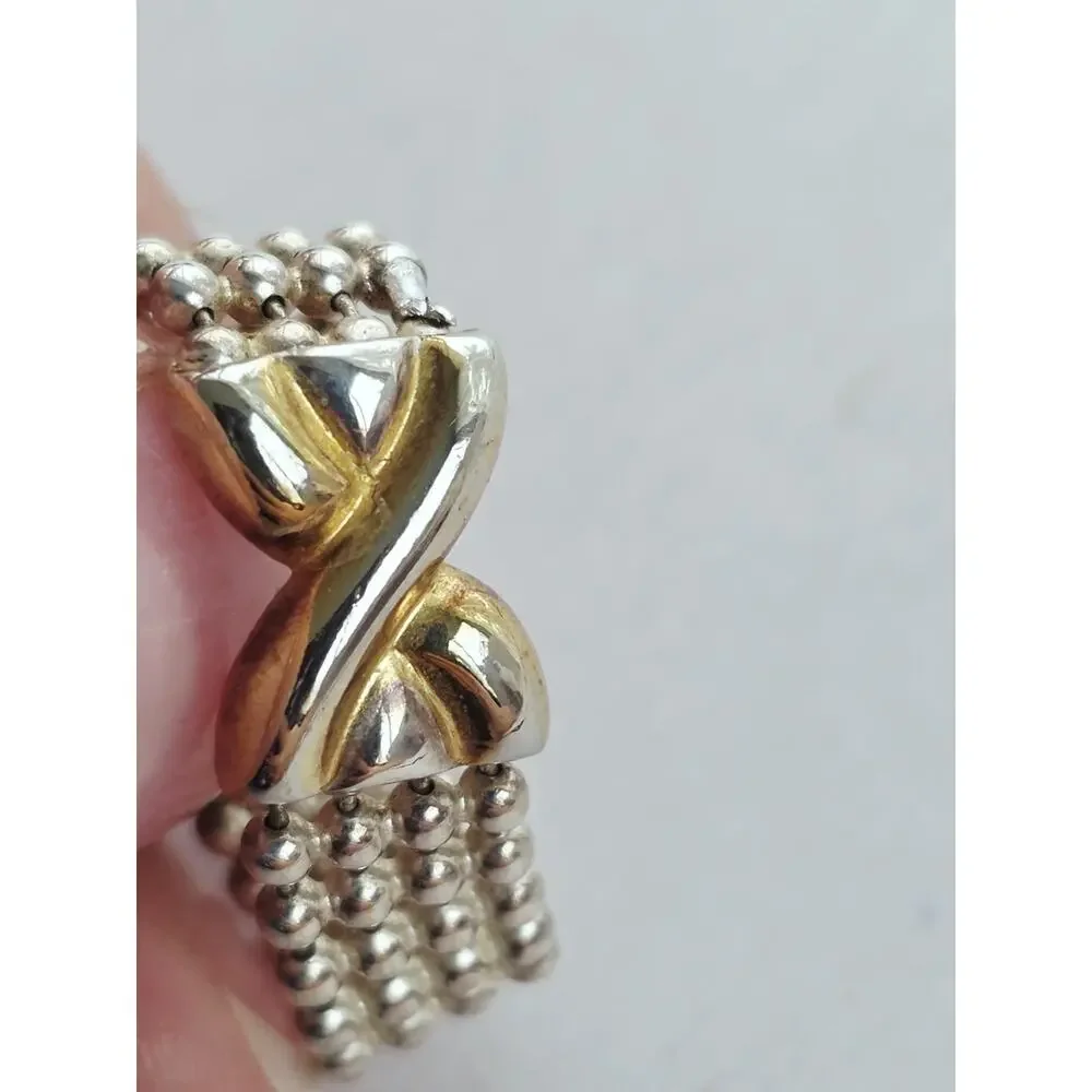 Sterling Silver 925 Two Tone Milor Italy Link Chain Bow Ring Signed Size 7‎